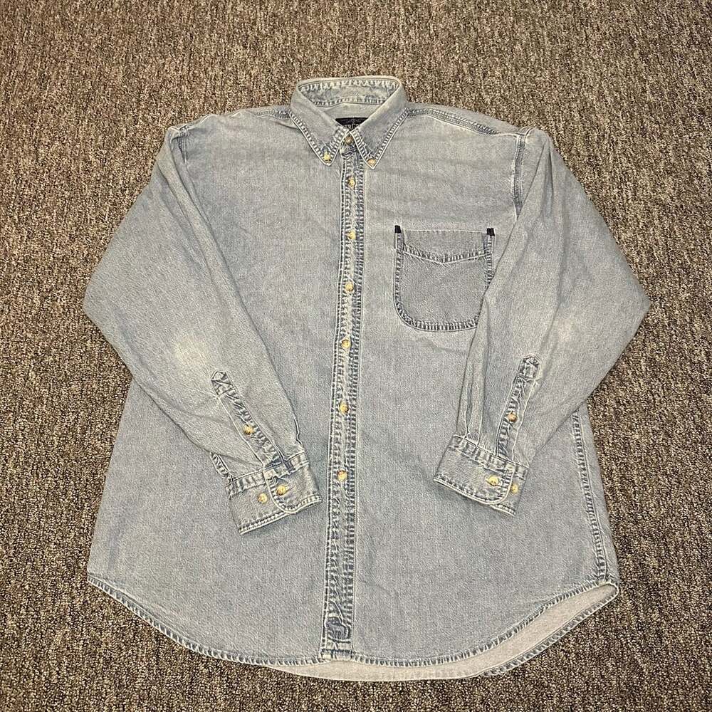 Vintage Denim Button Down by Evergreen Shirts Casual Fall Layering Shirt Size L